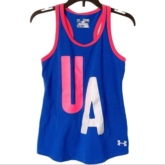 Under Armour UA Blue and Red Trim Fitted HeatGear Tank Top - Picture 1 of 3